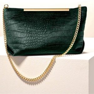 Stella & Dot Everything Bag Green Velvet Gold hardware